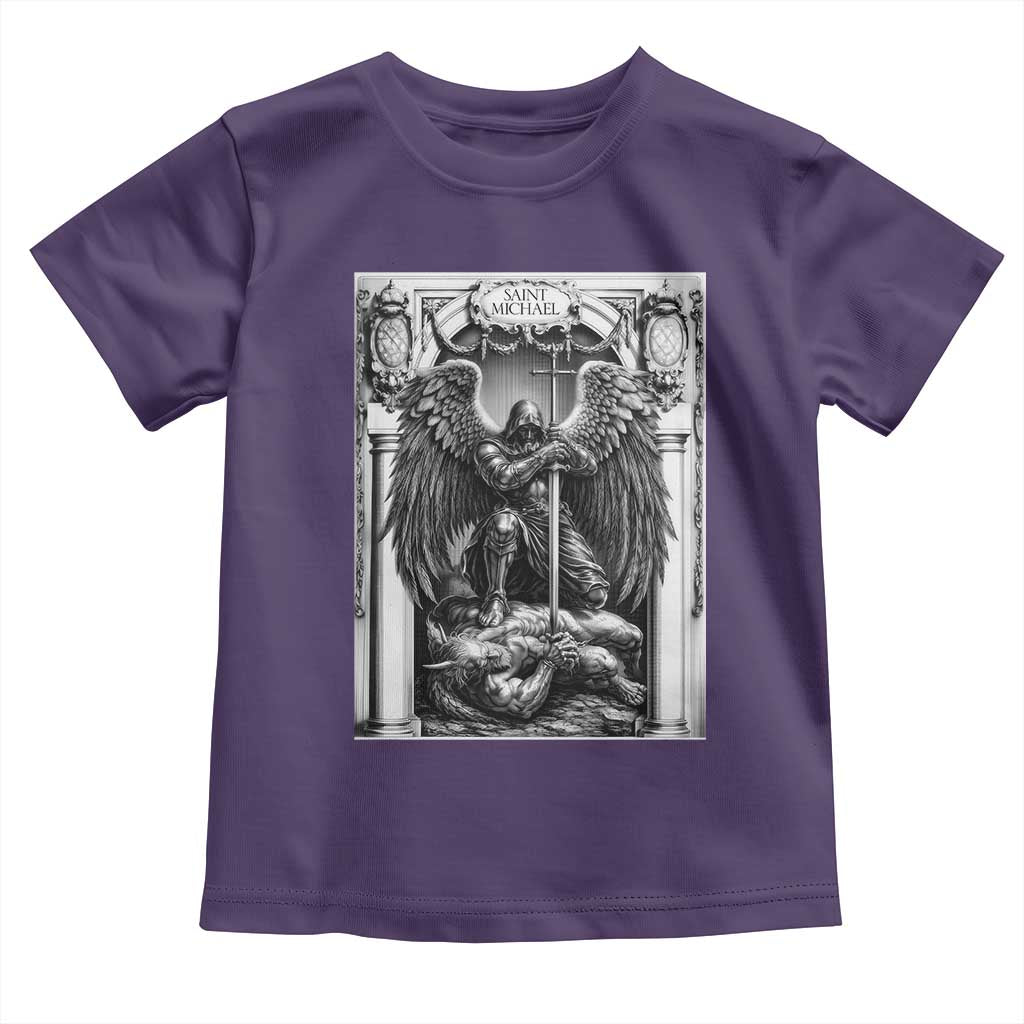 Saint Michael The Archangel Defeating Satan Toddler T Shirt Christian Faith Gift TS12 Purple Print Your Wear
