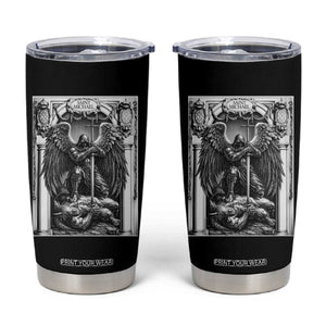 Saint Michael The Archangel Defeating Satan Tumbler Cup Christian Faith Gift TS12 Black Print Your Wear