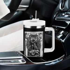 Saint Michael The Archangel Defeating Satan Tumbler With Handle Christian Faith Gift TS12 Print Your Wear