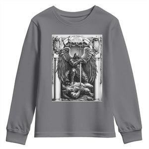 Saint Michael The Archangel Defeating Satan Youth Sweatshirt Christian Faith Gift TS12 Charcoal Print Your Wear