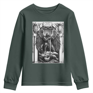 Saint Michael The Archangel Defeating Satan Youth Sweatshirt Christian Faith Gift TS12 Dark Forest Green Print Your Wear