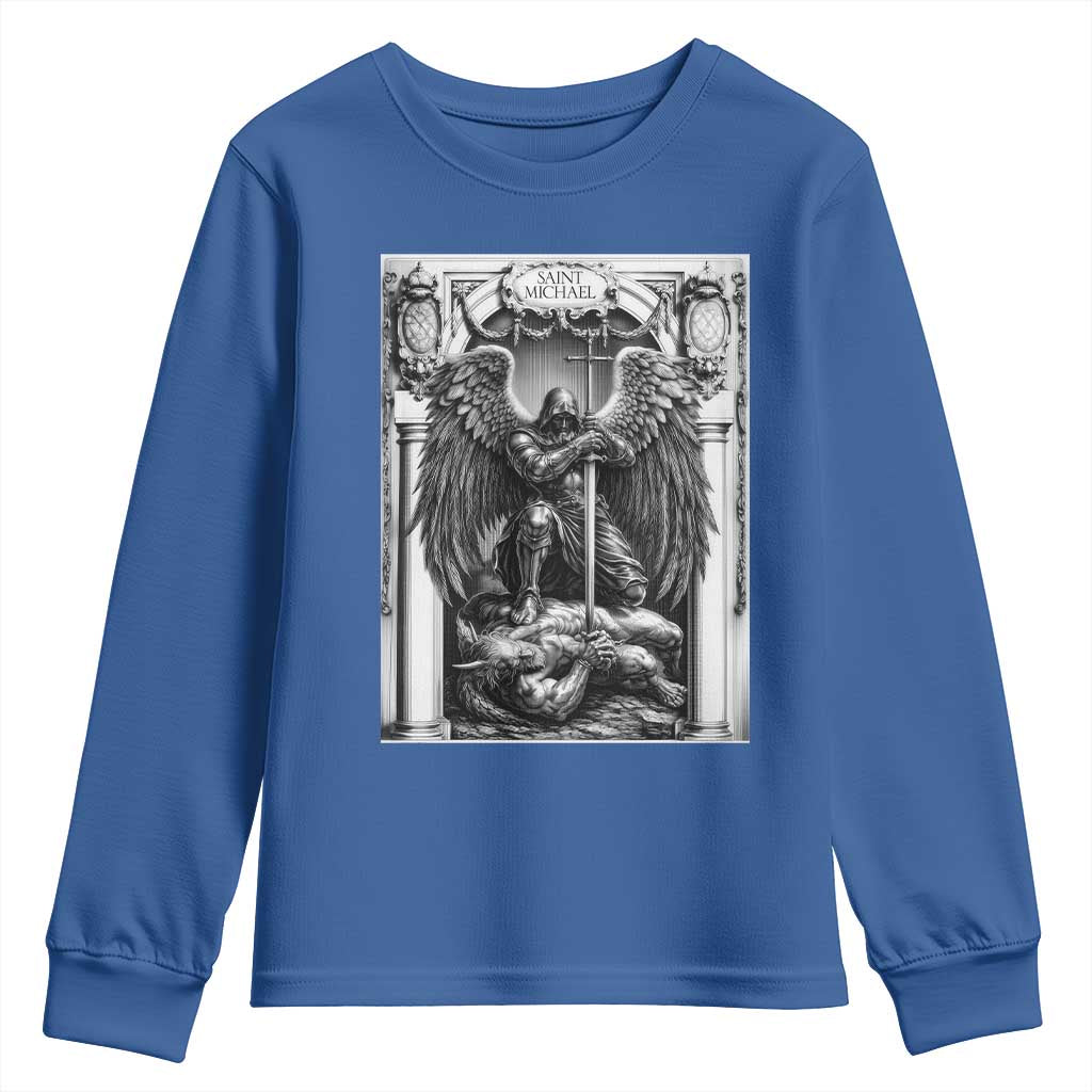 Saint Michael The Archangel Defeating Satan Youth Sweatshirt Christian Faith Gift TS12 Royal Blue Print Your Wear