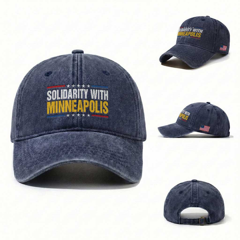 Solidarity With Minneapolis Washed Cotton Baseball Cap Minnesota Community Support Gift TS12 Washed Cap Universal Fit Navy Print Your Wear