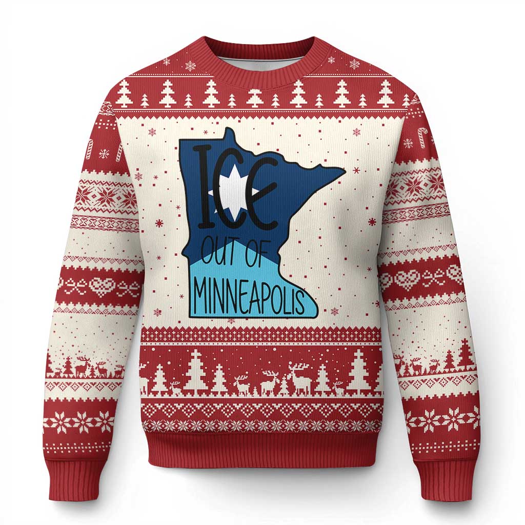 Ice Out Of Minneapolis Ugly Christmas Sweater Minnesota Community Support Gift TS12 Beige Red Print Your Wear