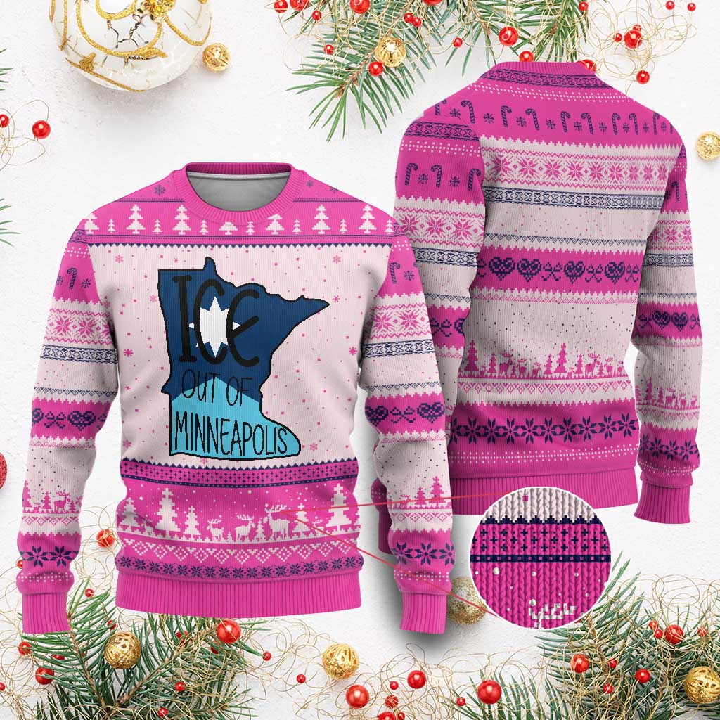 Ice Out Of Minneapolis Ugly Christmas Sweater Minnesota Community Support Gift TS12 Hot Pink Print Your Wear