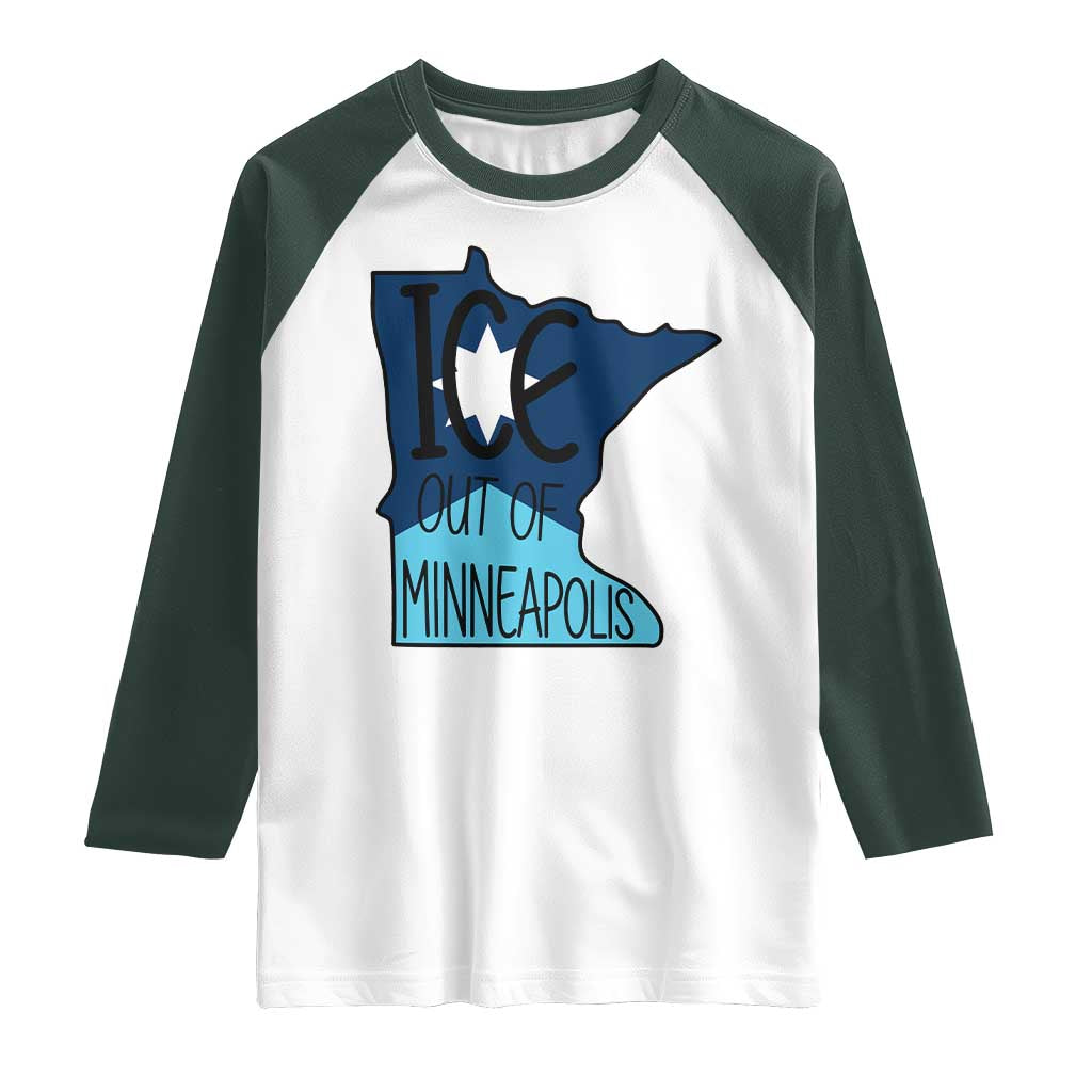 Ice Out Of Minneapolis Raglan Shirt Minnesota Community Support Gift TS12 White Dark Forest Green Print Your Wear