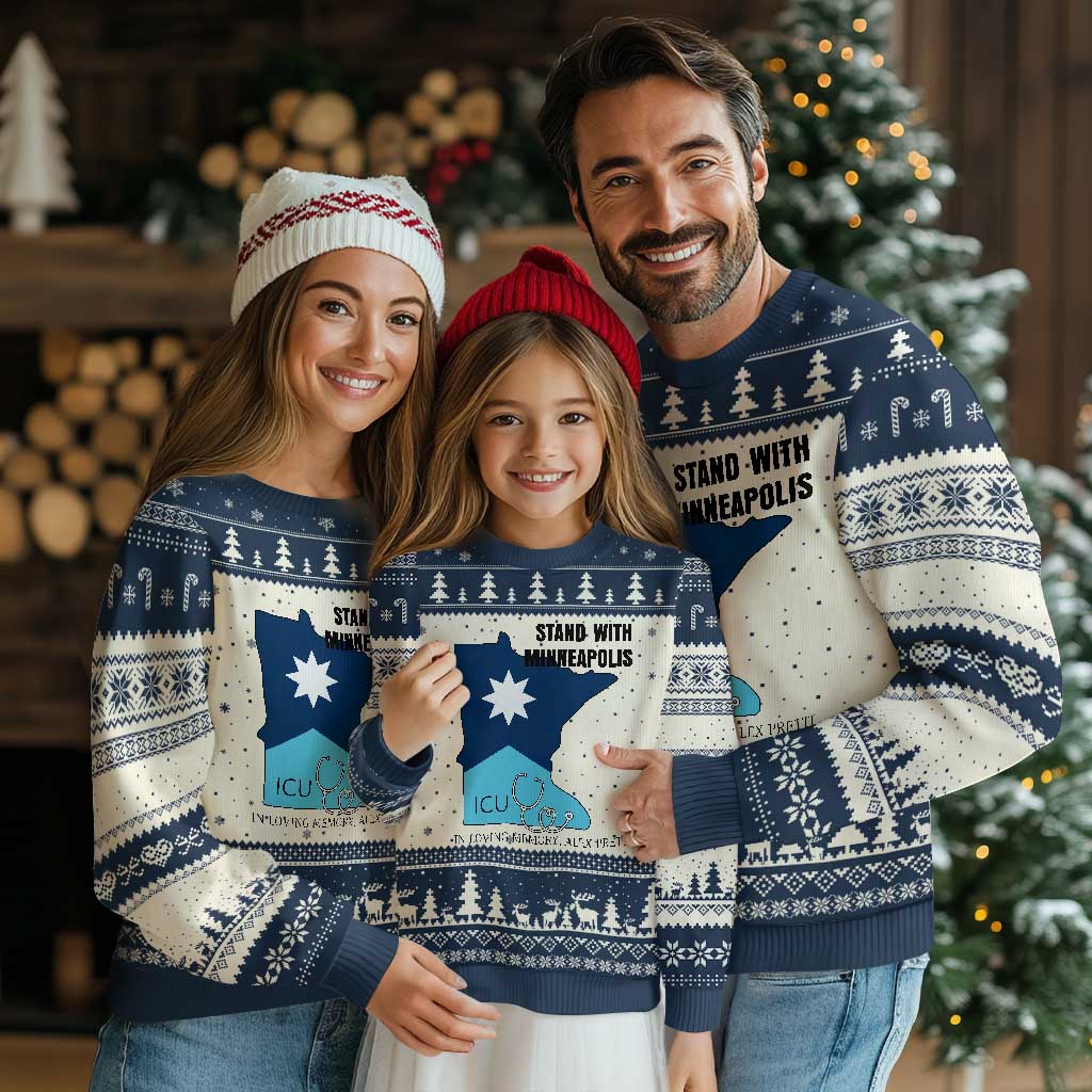 Stand With Minneapolis Ugly Christmas Sweater In Loving Memory Of Alex TS12 Beige Navy Print Your Wear