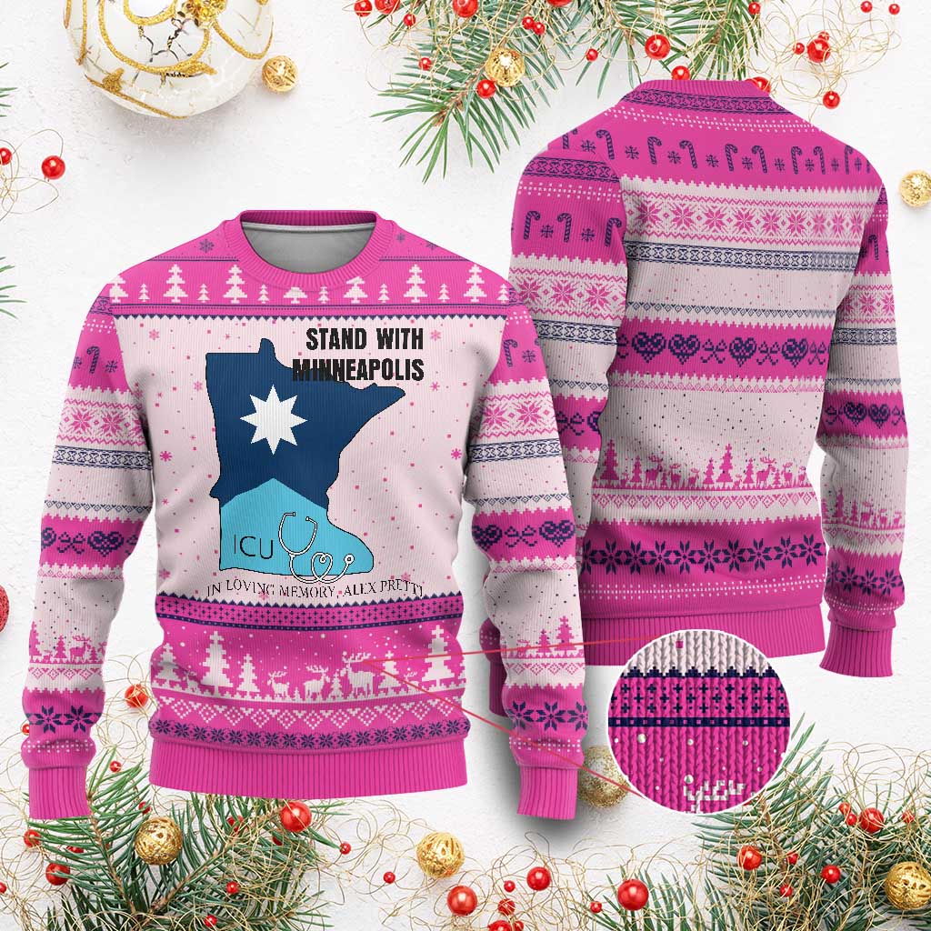 Stand With Minneapolis Ugly Christmas Sweater In Loving Memory Of Alex TS12 Hot Pink Print Your Wear