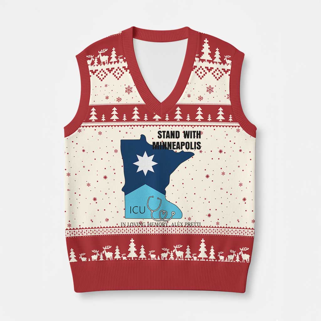 Stand With Minneapolis V-Neck Knit Sweater Vest In Loving Memory Of Alex TS12 Beige Red Print Your Wear