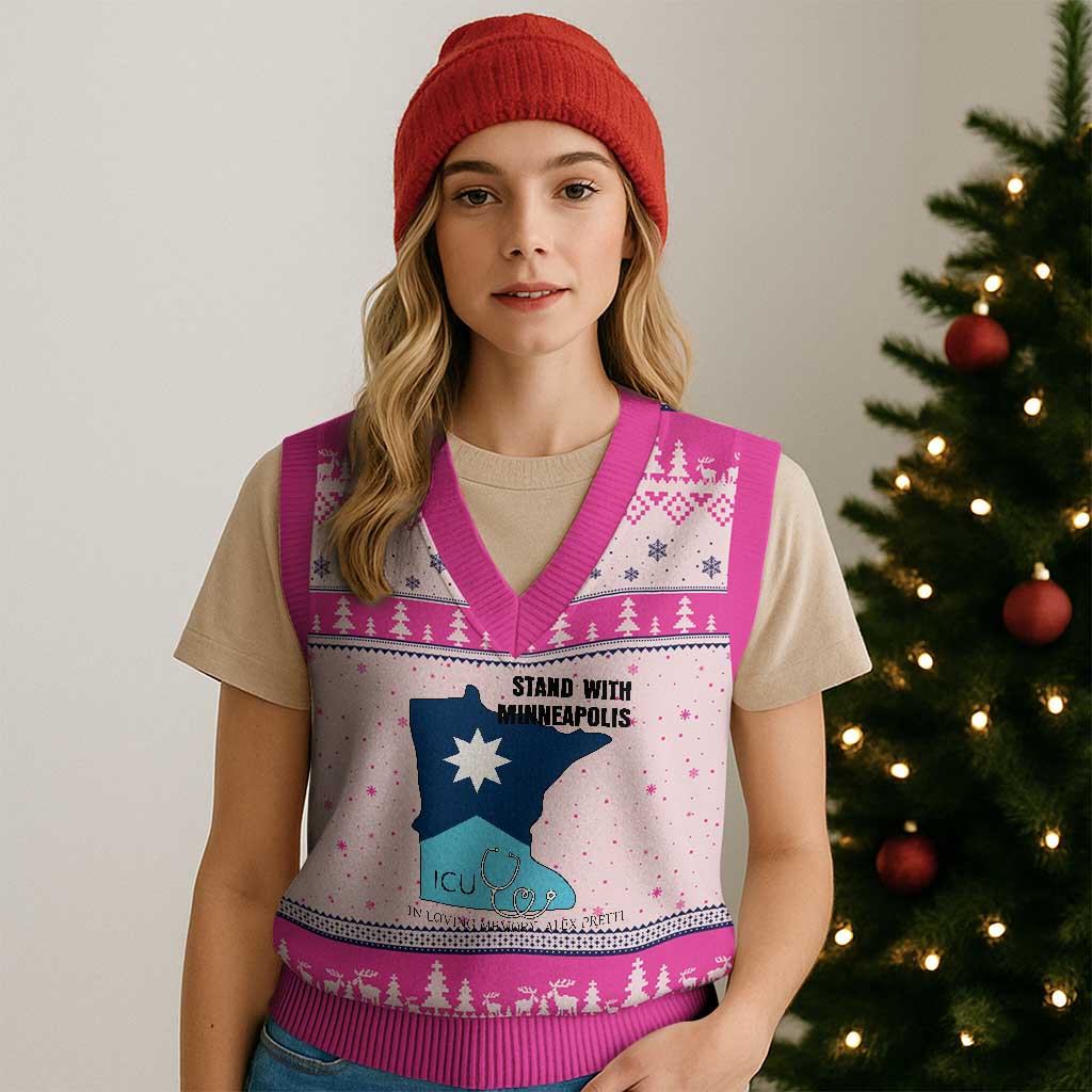 Stand With Minneapolis V-Neck Knit Sweater Vest In Loving Memory Of Alex TS12 Hot Pink Print Your Wear