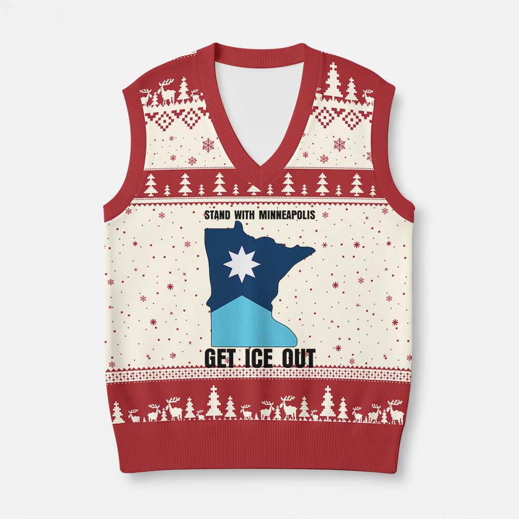 Stand With Minneapolis V-Neck Knit Sweater Vest Social Justice Support TS12 Beige Red Print Your Wear