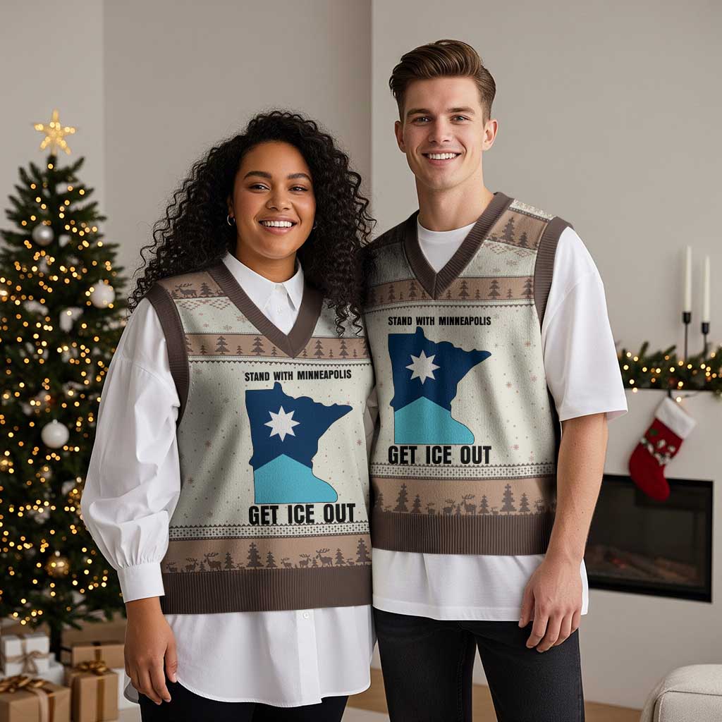 Stand With Minneapolis V-Neck Knit Sweater Vest Social Justice Support TS12 Mocha Mousse Print Your Wear