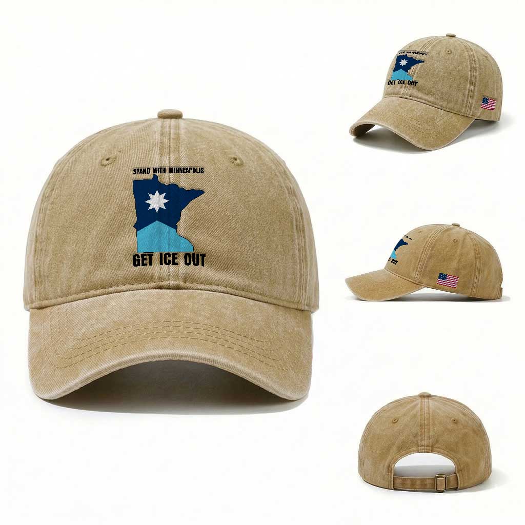 Stand With Minneapolis Washed Cotton Baseball Cap Social Justice Support TS12 Washed Cap Universal Fit Khaki Print Your Wear