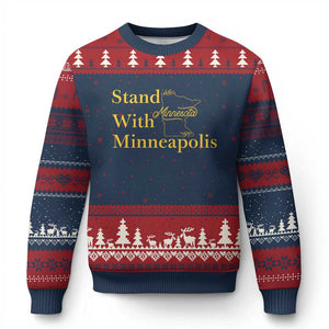 Stand With Minneapolis Ugly Christmas Sweater Community And Social Justice Gift TS12 Navy Red Print Your Wear