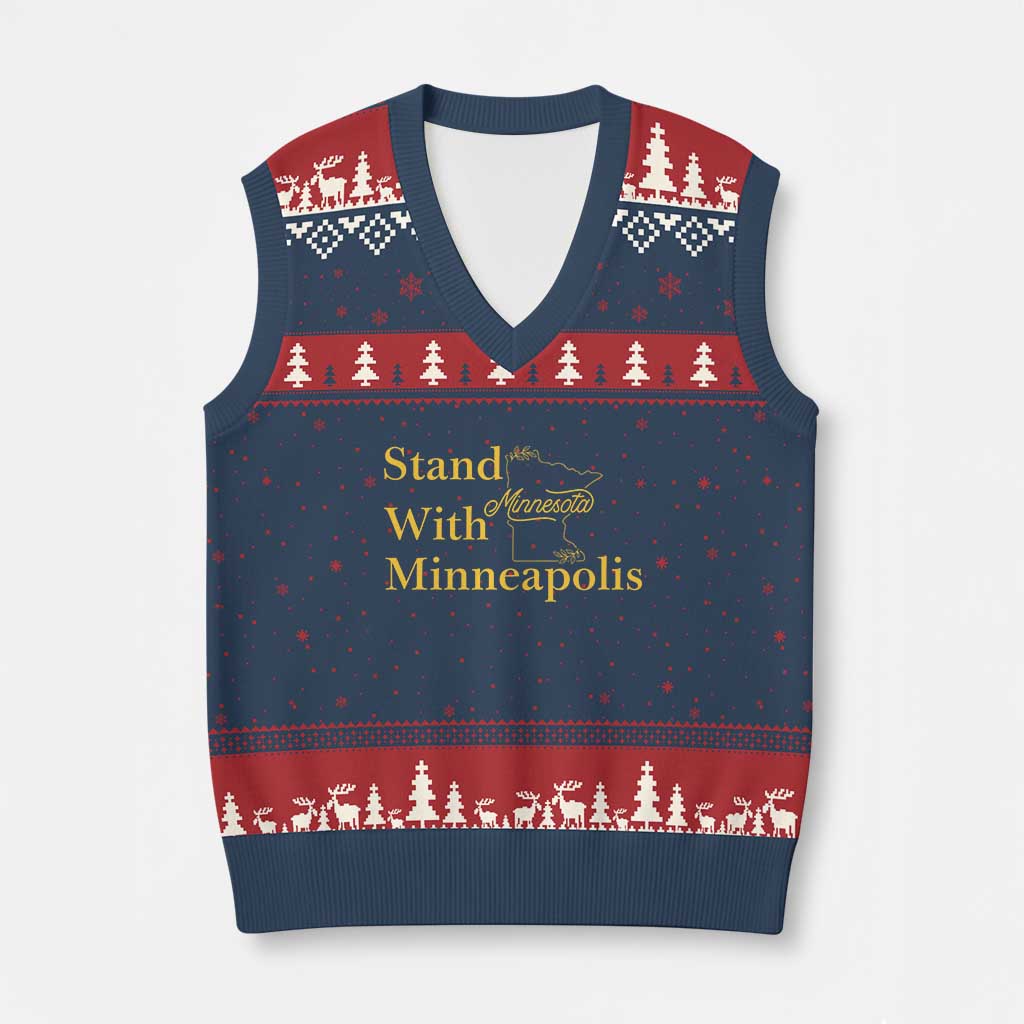 Stand With Minneapolis V-Neck Knit Sweater Vest Community And Social Justice Gift TS12 Navy Red Print Your Wear