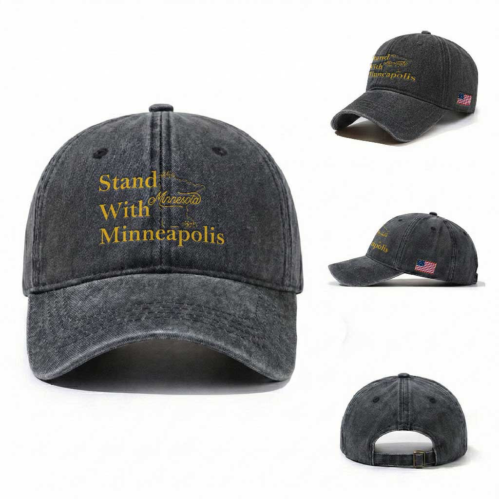 Stand With Minneapolis Washed Cotton Baseball Cap Community And Social Justice Gift TS12 Washed Cap Universal Fit Dark Gray Print Your Wear