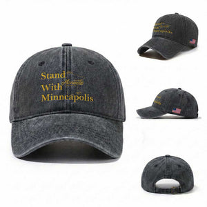 Stand With Minneapolis Washed Cotton Baseball Cap Community And Social Justice Gift TS12 Washed Cap Universal Fit Dark Gray Print Your Wear