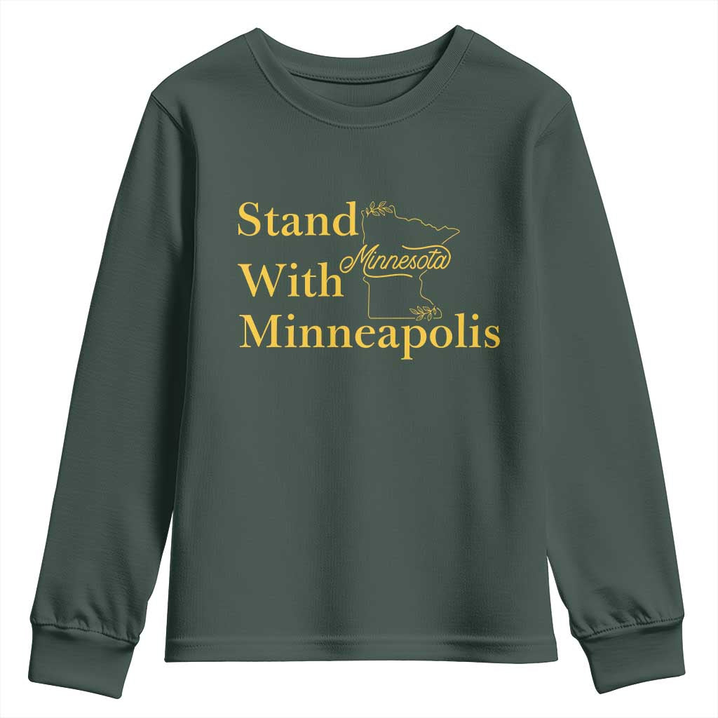 Stand With Minneapolis Youth Sweatshirt Community And Social Justice Gift TS12 Dark Forest Green Print Your Wear