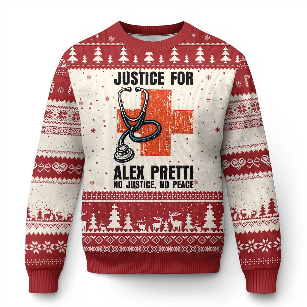 Justice For Alex Pretti Ugly Christmas Sweater Minneapolis Support Gift TS12 Beige Red Print Your Wear