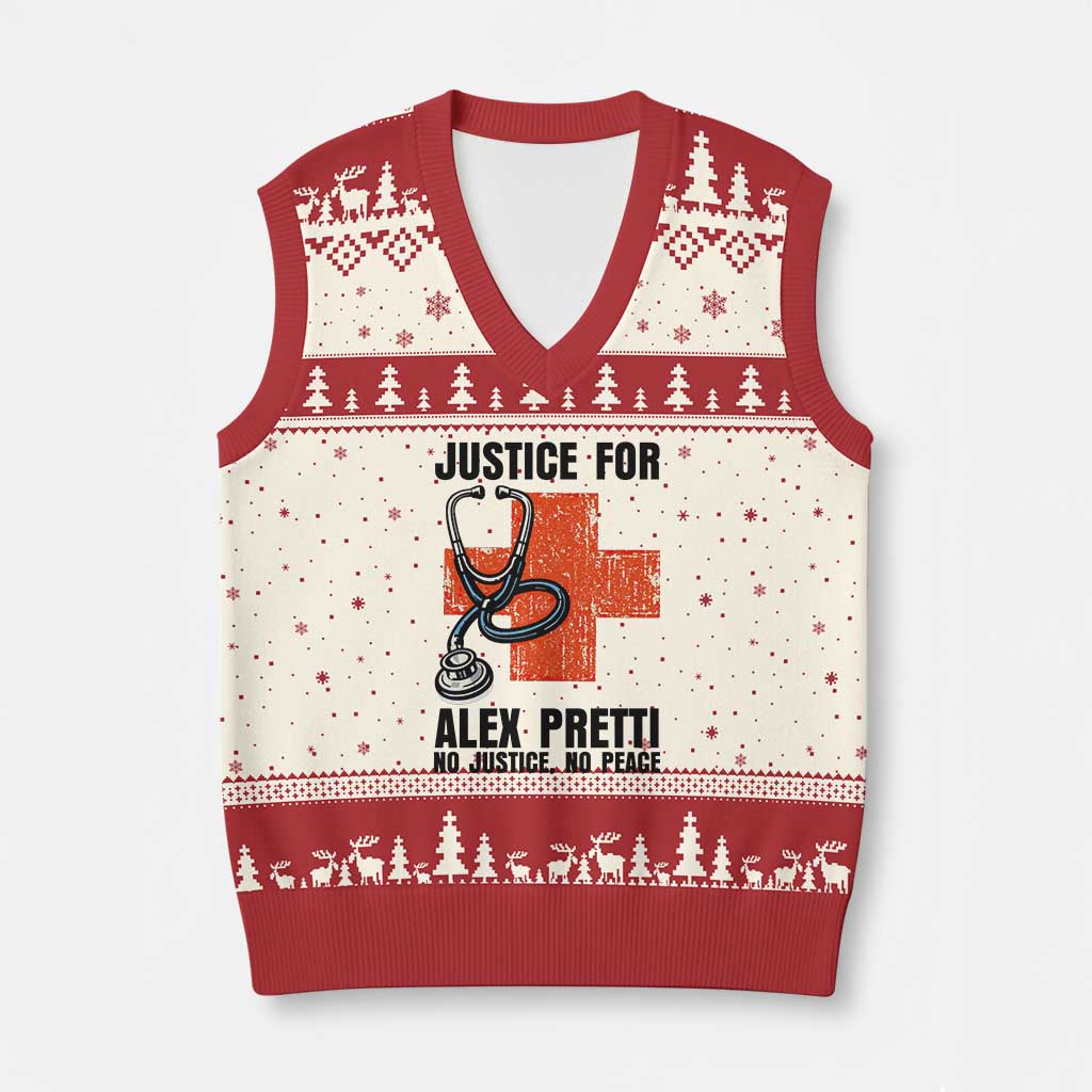 Justice For Alex Pretti V-Neck Knit Sweater Vest Minneapolis Support Gift TS12 Beige Red Print Your Wear