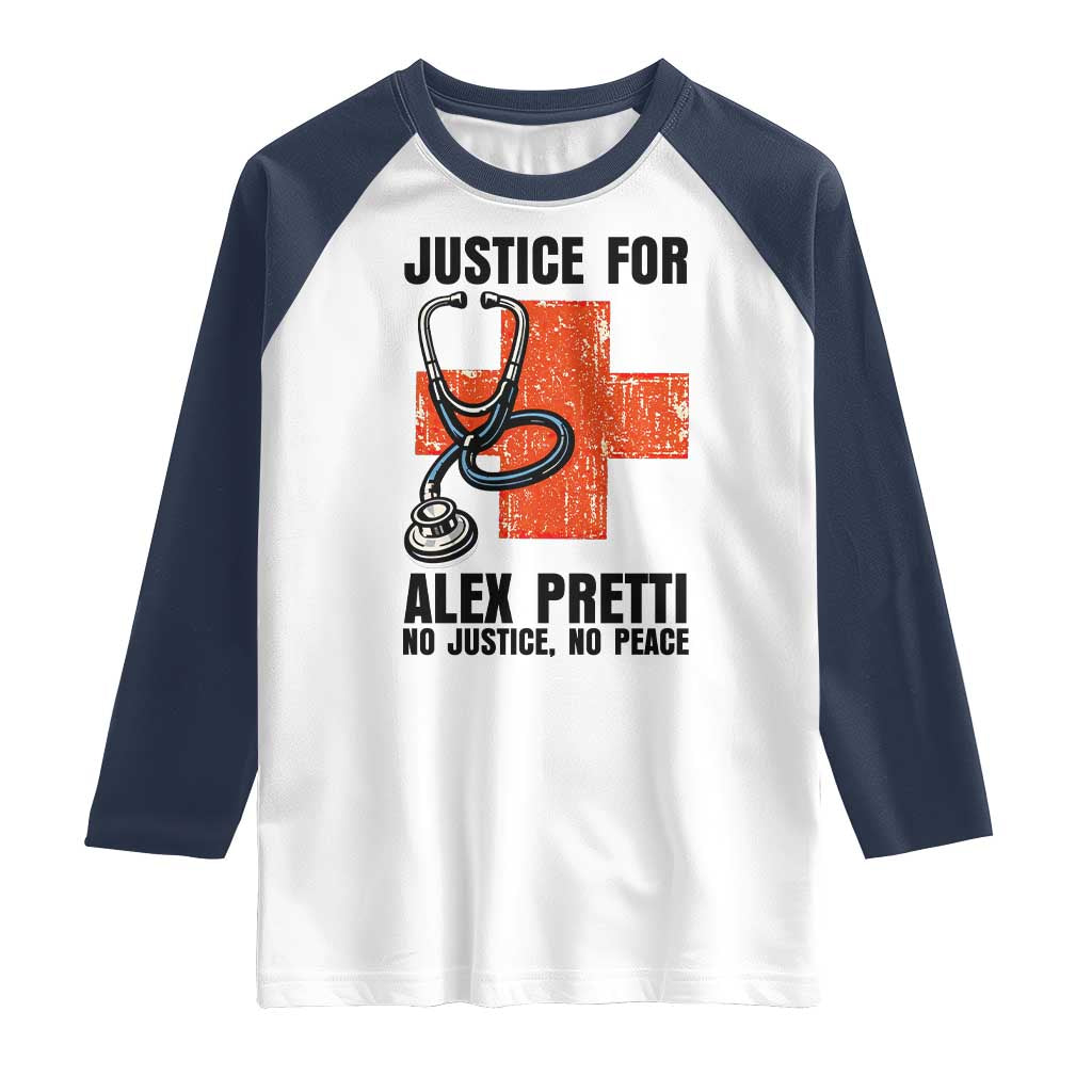 Justice For Alex Pretti Raglan Shirt Minneapolis Support Gift TS12 White Navy Print Your Wear