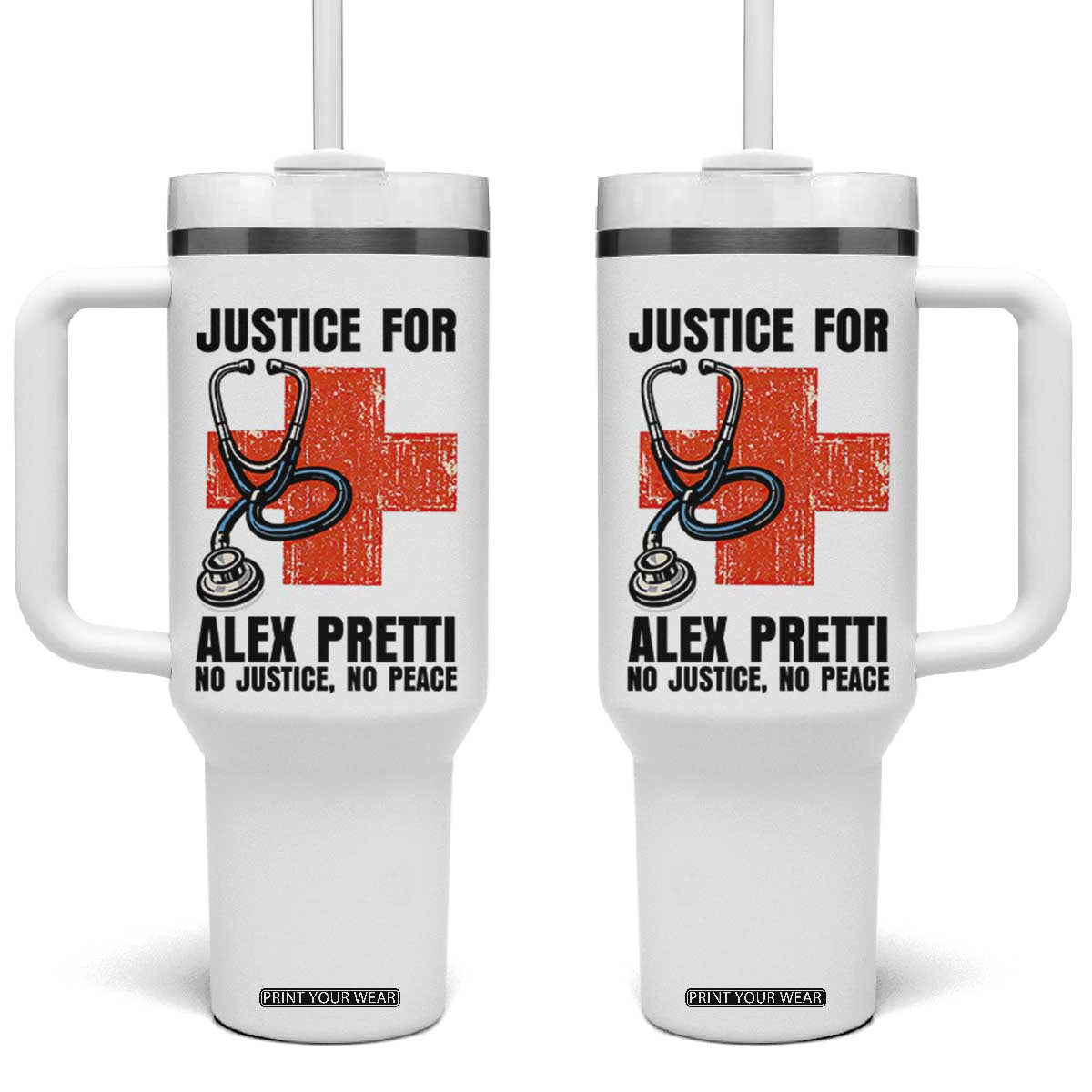 Justice For Alex Pretti Tumbler With Handle Minneapolis Support Gift TS12 One Size: 40 oz White Print Your Wear