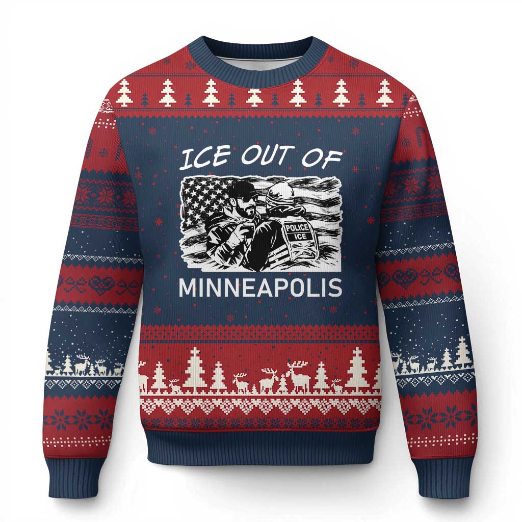 Ice Out Of Minneapolis Ugly Christmas Sweater Minnesota Protest Support Gift TS12 Navy Red Print Your Wear