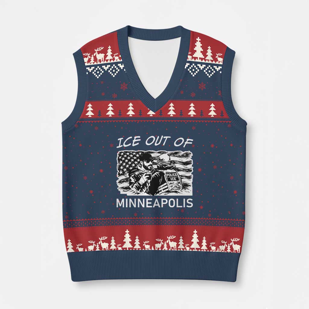 Ice Out Of Minneapolis V-Neck Knit Sweater Vest Minnesota Protest Support Gift TS12 Navy Red Print Your Wear