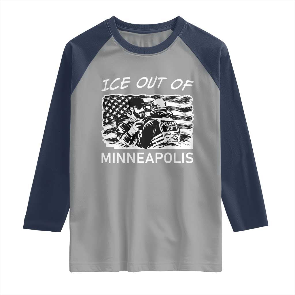 Ice Out Of Minneapolis Raglan Shirt Minnesota Protest Support Gift TS12 Sport Gray Navy Print Your Wear