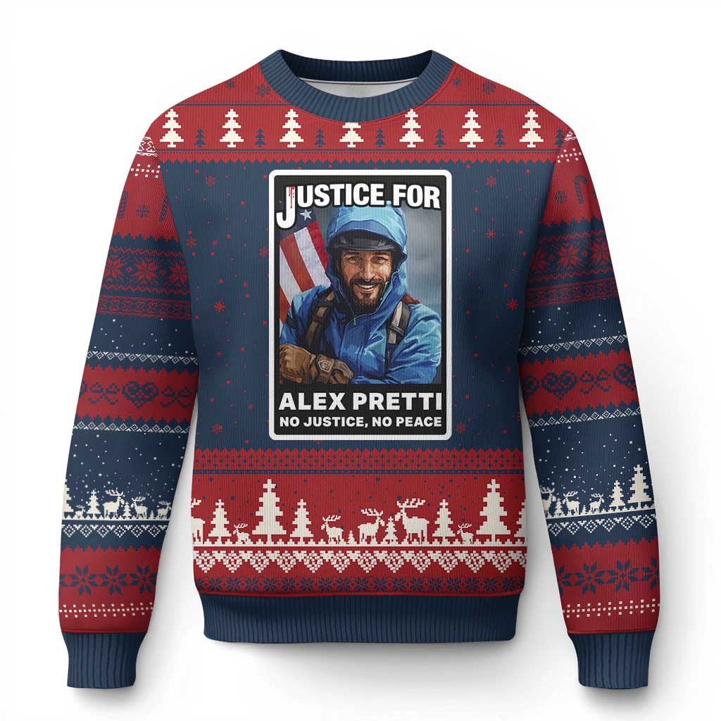 Justice For Alex Pretti Ugly Christmas Sweater Minneapolis USA Support Gift TS12 Navy Red Print Your Wear