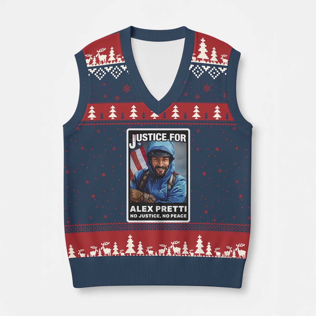 Justice For Alex Pretti V-Neck Knit Sweater Vest Minneapolis USA Support Gift TS12 Navy Red Print Your Wear