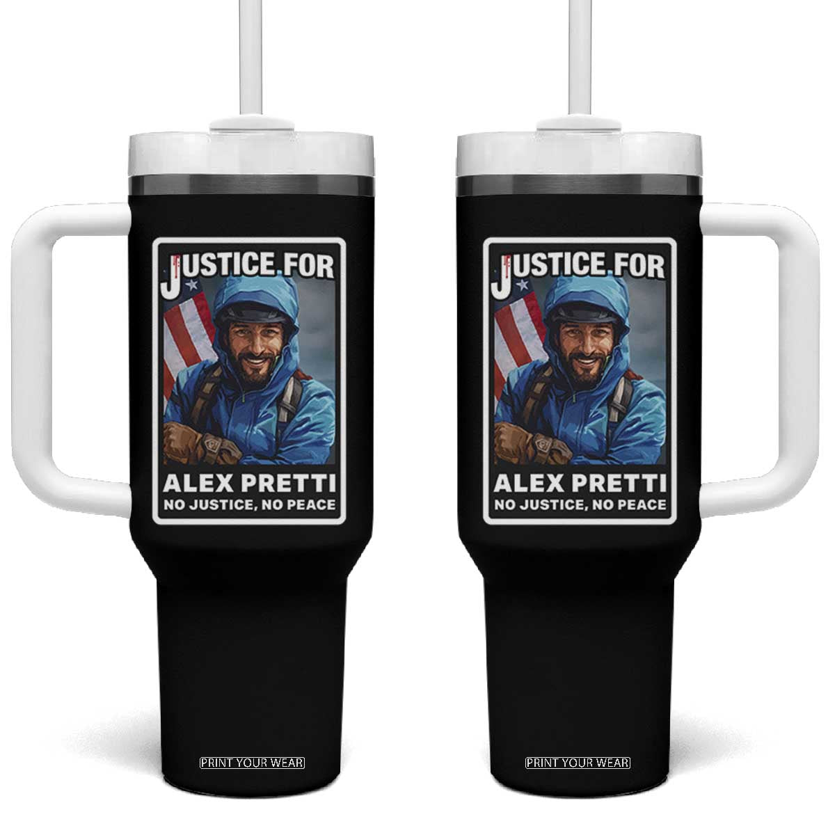 Justice For Alex Pretti Tumbler With Handle Minneapolis USA Support Gift TS12 One Size: 40 oz Black Print Your Wear