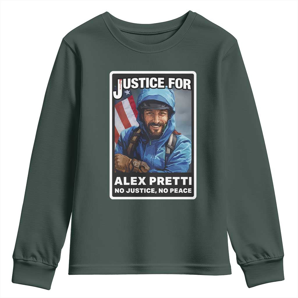 Justice For Alex Pretti Youth Sweatshirt Minneapolis USA Support Gift TS12 Dark Forest Green Print Your Wear