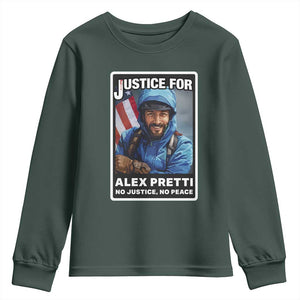 Justice For Alex Pretti Youth Sweatshirt Minneapolis USA Support Gift TS12 Dark Forest Green Print Your Wear