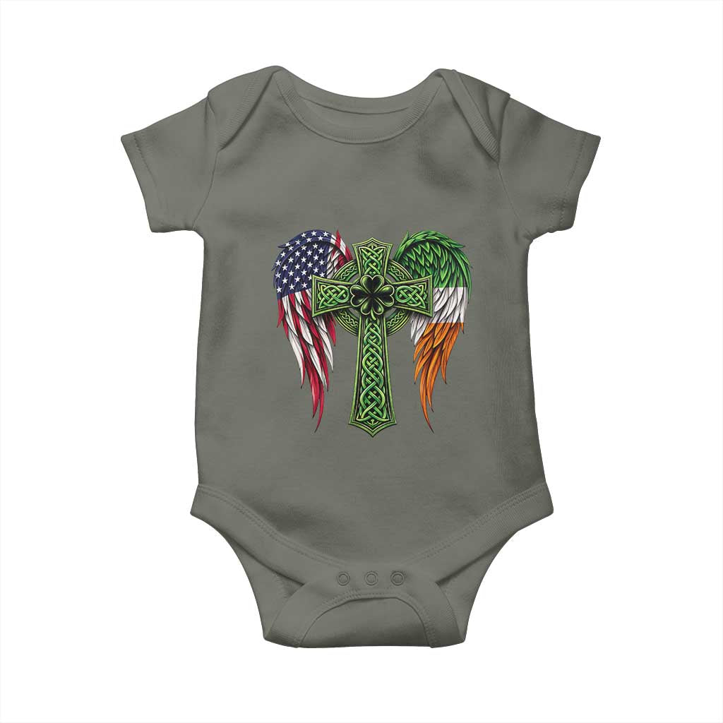USA Flag Celtic Cross Irish American Baby Onesie St Patricks Day Gift TS12 Military Green Print Your Wear
