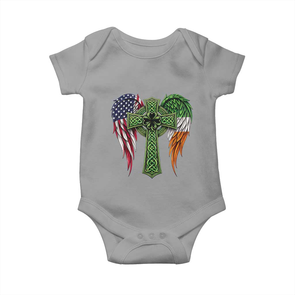 USA Flag Celtic Cross Irish American Baby Onesie St Patricks Day Gift TS12 Sport Gray Print Your Wear