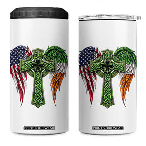 USA Flag Celtic Cross Irish American 4 in 1 Can Cooler Tumbler St Patricks Day Gift TS12 One Size: 16 oz White Print Your Wear