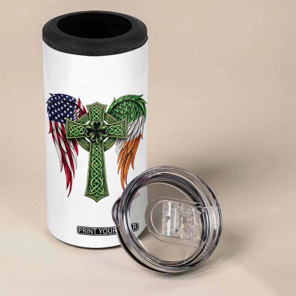 USA Flag Celtic Cross Irish American 4 in 1 Can Cooler Tumbler St Patricks Day Gift TS12 Print Your Wear