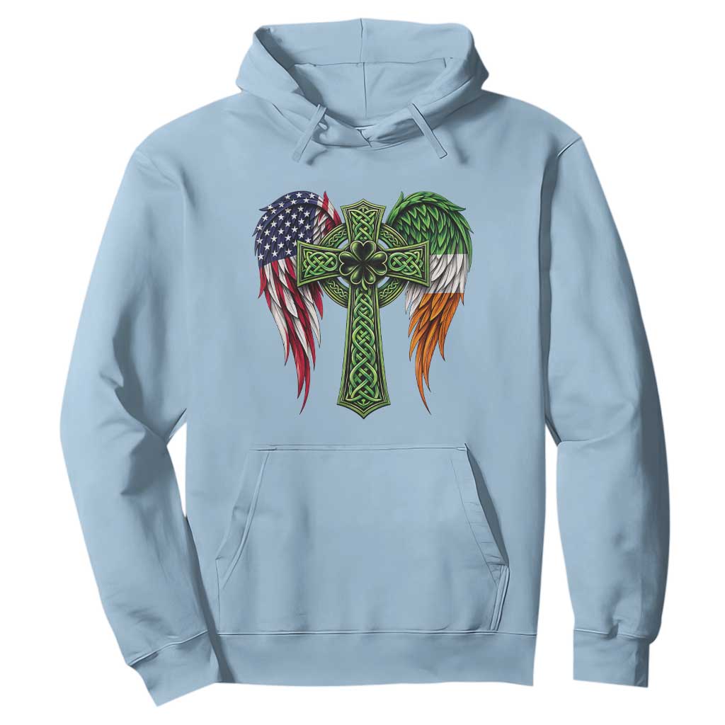 USA Flag Celtic Cross Irish American Hoodie St Patricks Day Gift TS12 Light Blue Print Your Wear
