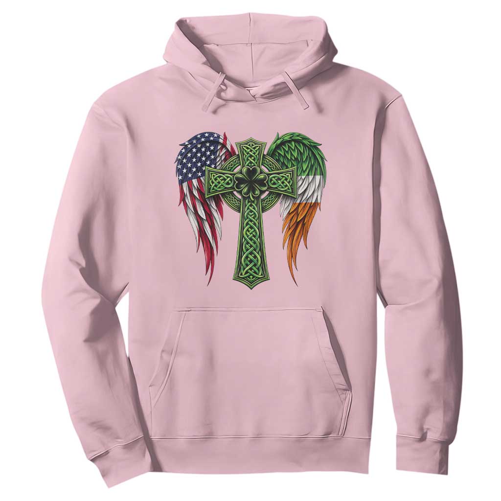 USA Flag Celtic Cross Irish American Hoodie St Patricks Day Gift TS12 Light Pink Print Your Wear