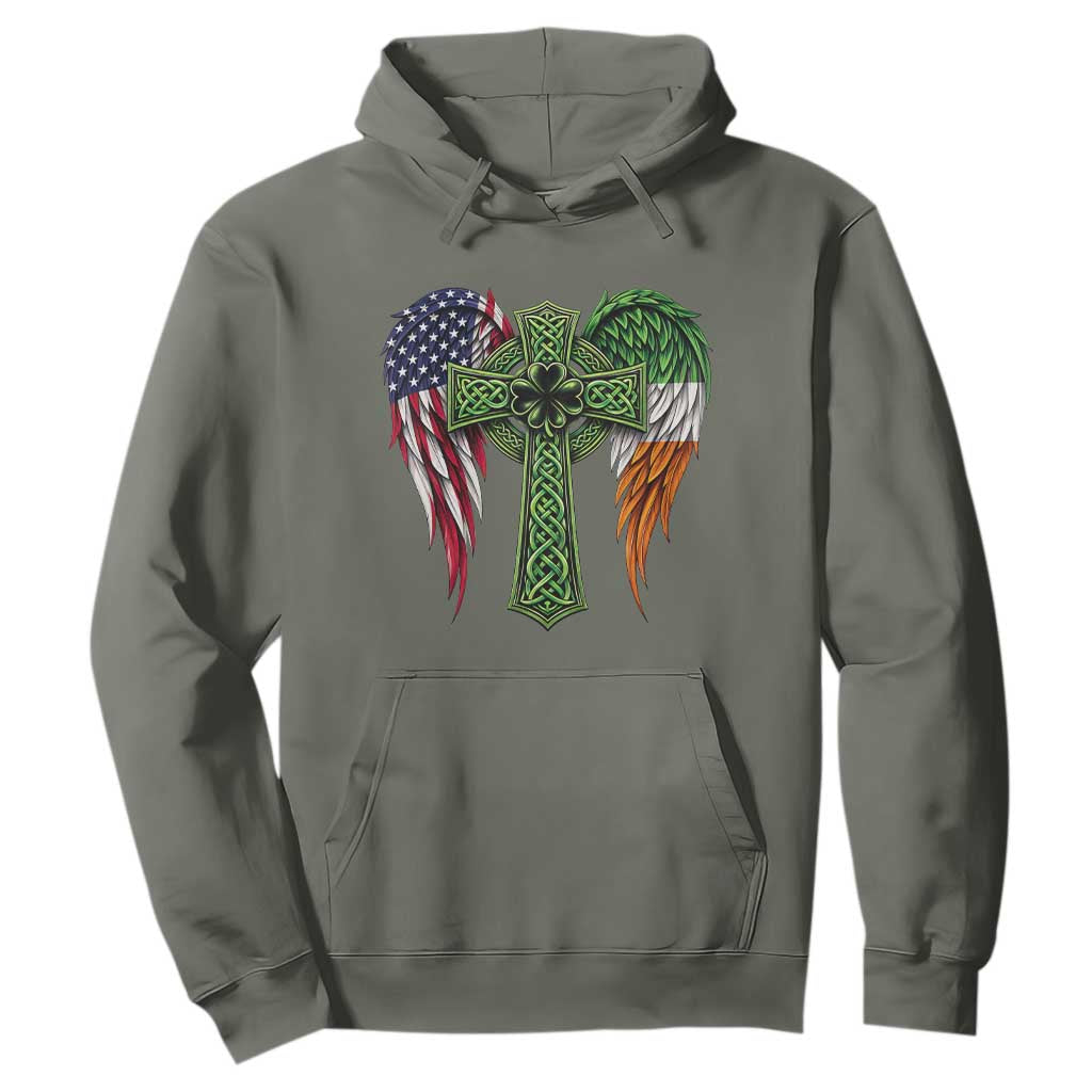 USA Flag Celtic Cross Irish American Hoodie St Patricks Day Gift TS12 Military Green Print Your Wear
