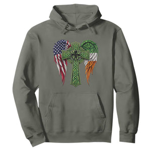 USA Flag Celtic Cross Irish American Hoodie St Patricks Day Gift TS12 Military Green Print Your Wear