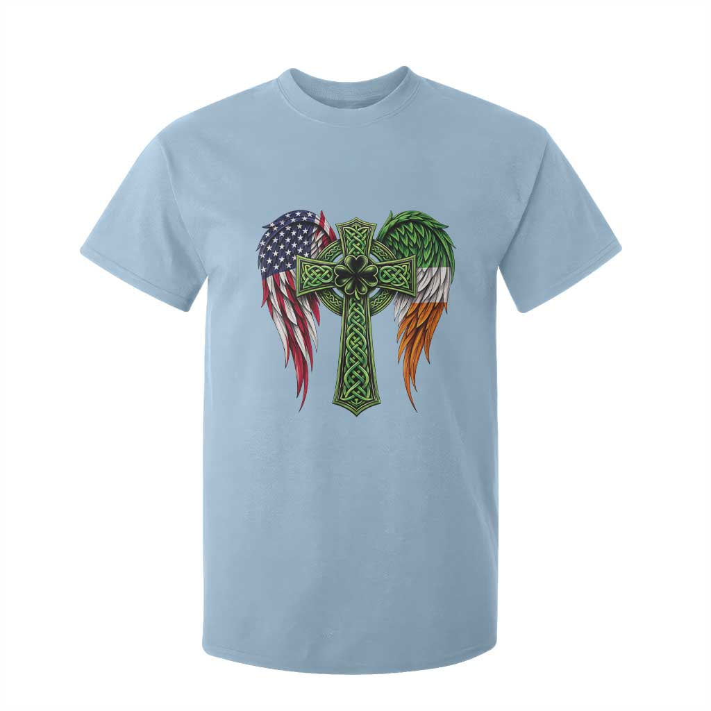 USA Flag Celtic Cross Irish American T Shirt For Kid St Patricks Day Gift TS12 Light Blue Print Your Wear