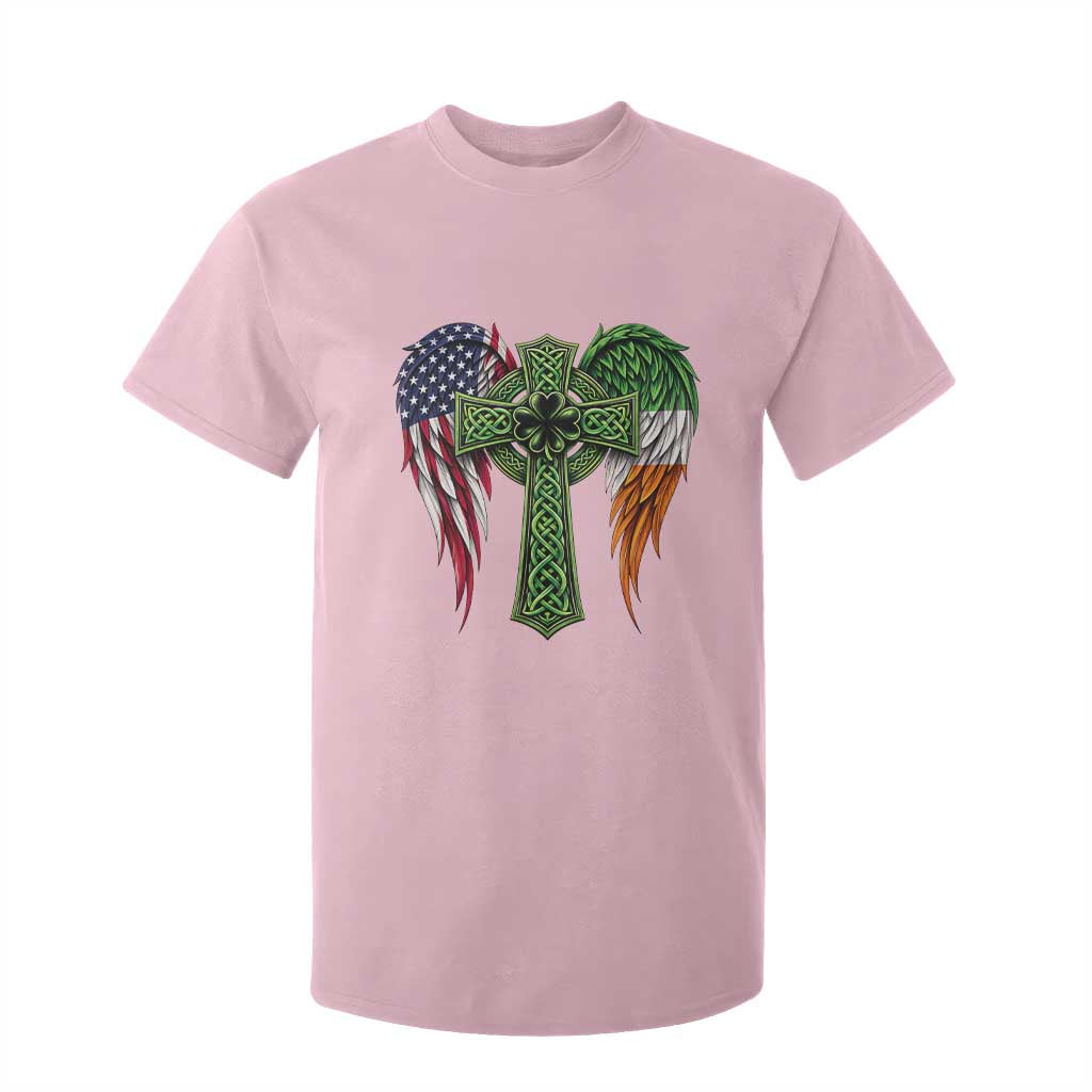 USA Flag Celtic Cross Irish American T Shirt For Kid St Patricks Day Gift TS12 Light Pink Print Your Wear