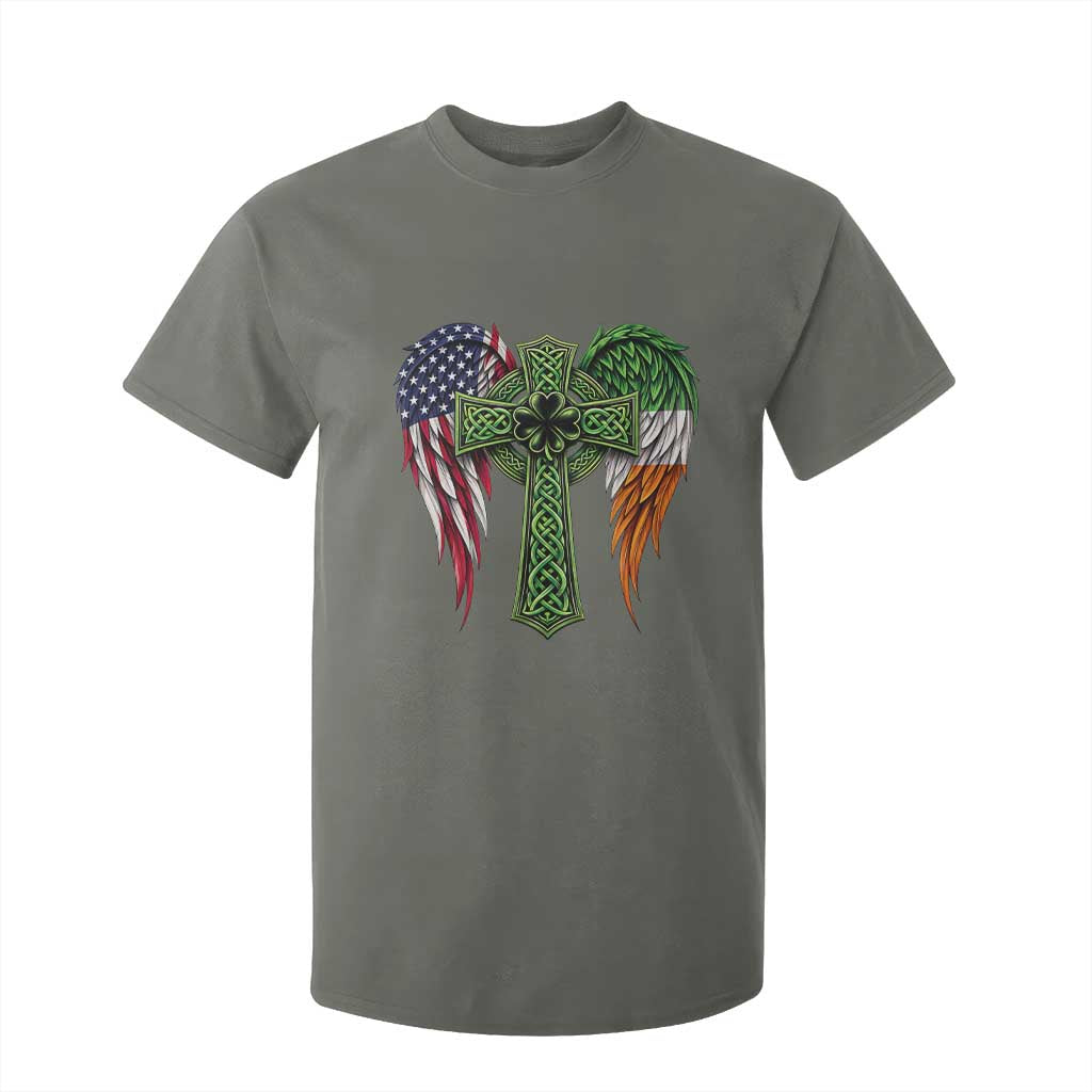 USA Flag Celtic Cross Irish American T Shirt For Kid St Patricks Day Gift TS12 Military Green Print Your Wear