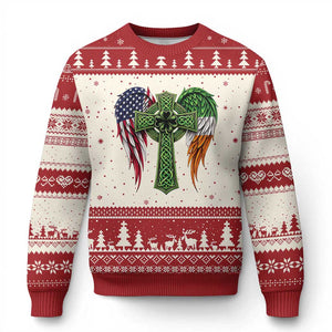 USA Flag Celtic Cross Irish American Ugly Christmas Sweater St Patricks Day Gift TS12 Beige Red Print Your Wear
