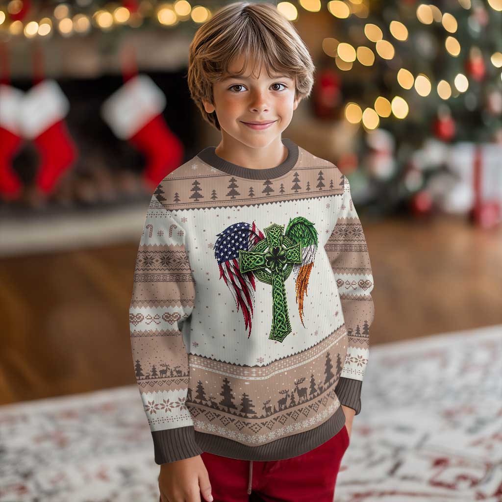USA Flag Celtic Cross Irish American Ugly Christmas Sweater St Patricks Day Gift TS12 Mocha Mousse Print Your Wear