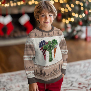USA Flag Celtic Cross Irish American Ugly Christmas Sweater St Patricks Day Gift TS12 Mocha Mousse Print Your Wear