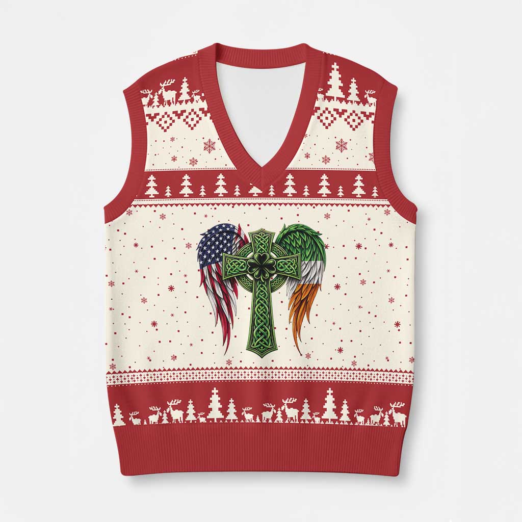 USA Flag Celtic Cross Irish American V-Neck Knit Sweater Vest St Patricks Day Gift TS12 Beige Red Print Your Wear