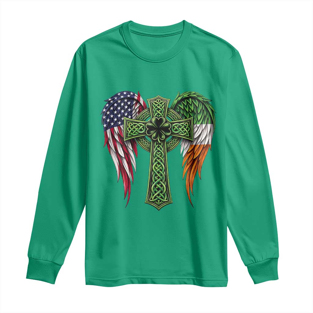 USA Flag Celtic Cross Irish American Long Sleeve Shirt St Patricks Day Gift TS12 Irish Green Print Your Wear